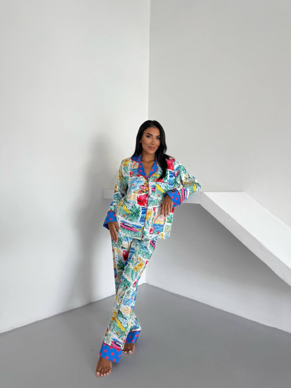 Ženska pidžama od armani satena-dezen "paintings" - Slika 3