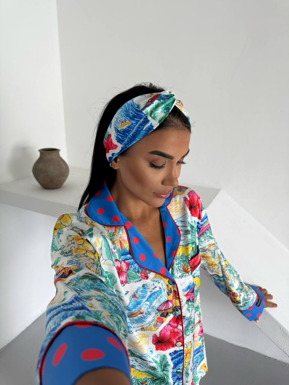 Ženska pidžama od armani satena-dezen "paintings" - Slika 5