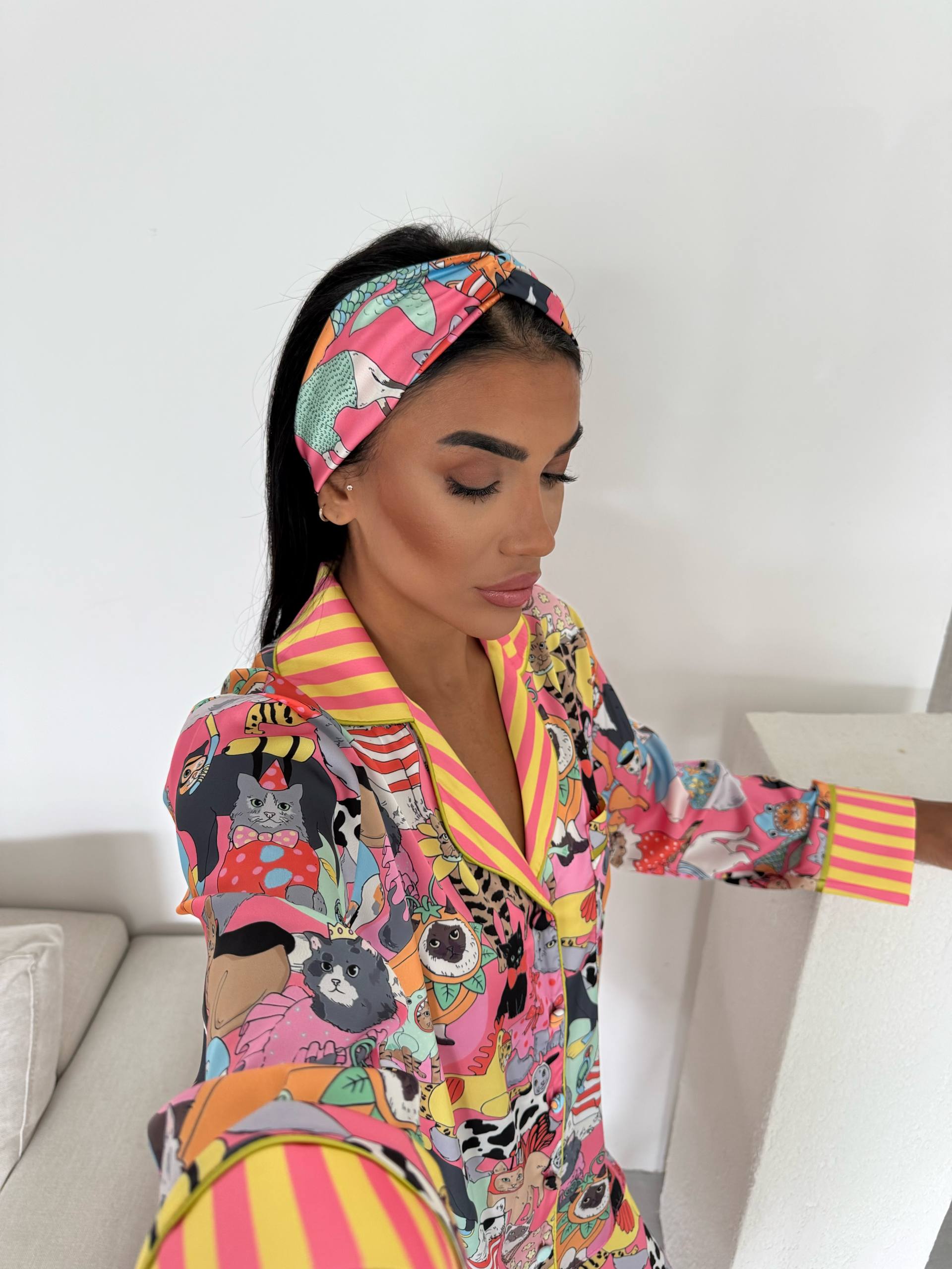 Ženska pidžama od armani satena-dezen "kittens" - Slika 4