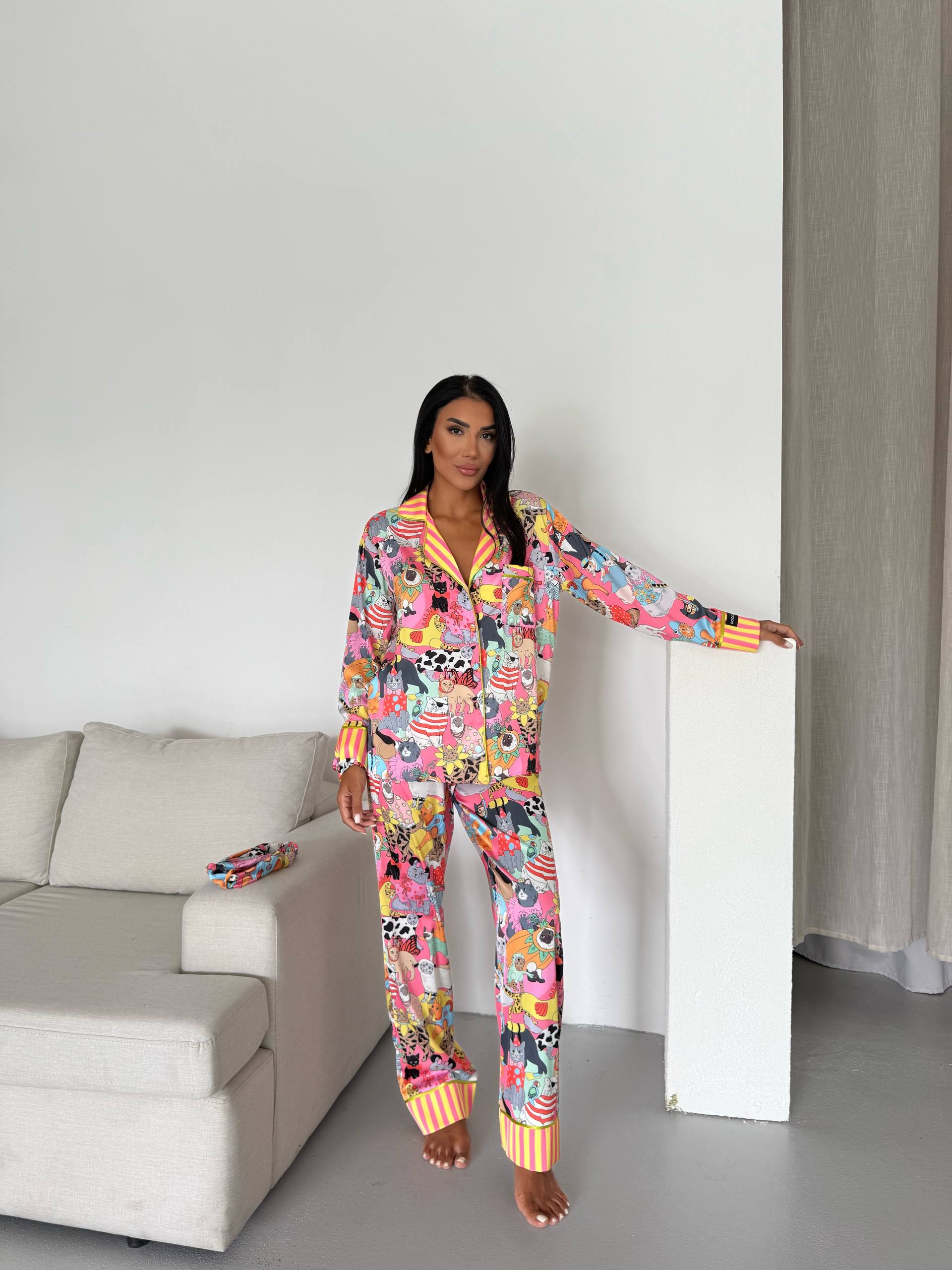 Ženska pidžama od armani satena-dezen "kittens" - Slika 2