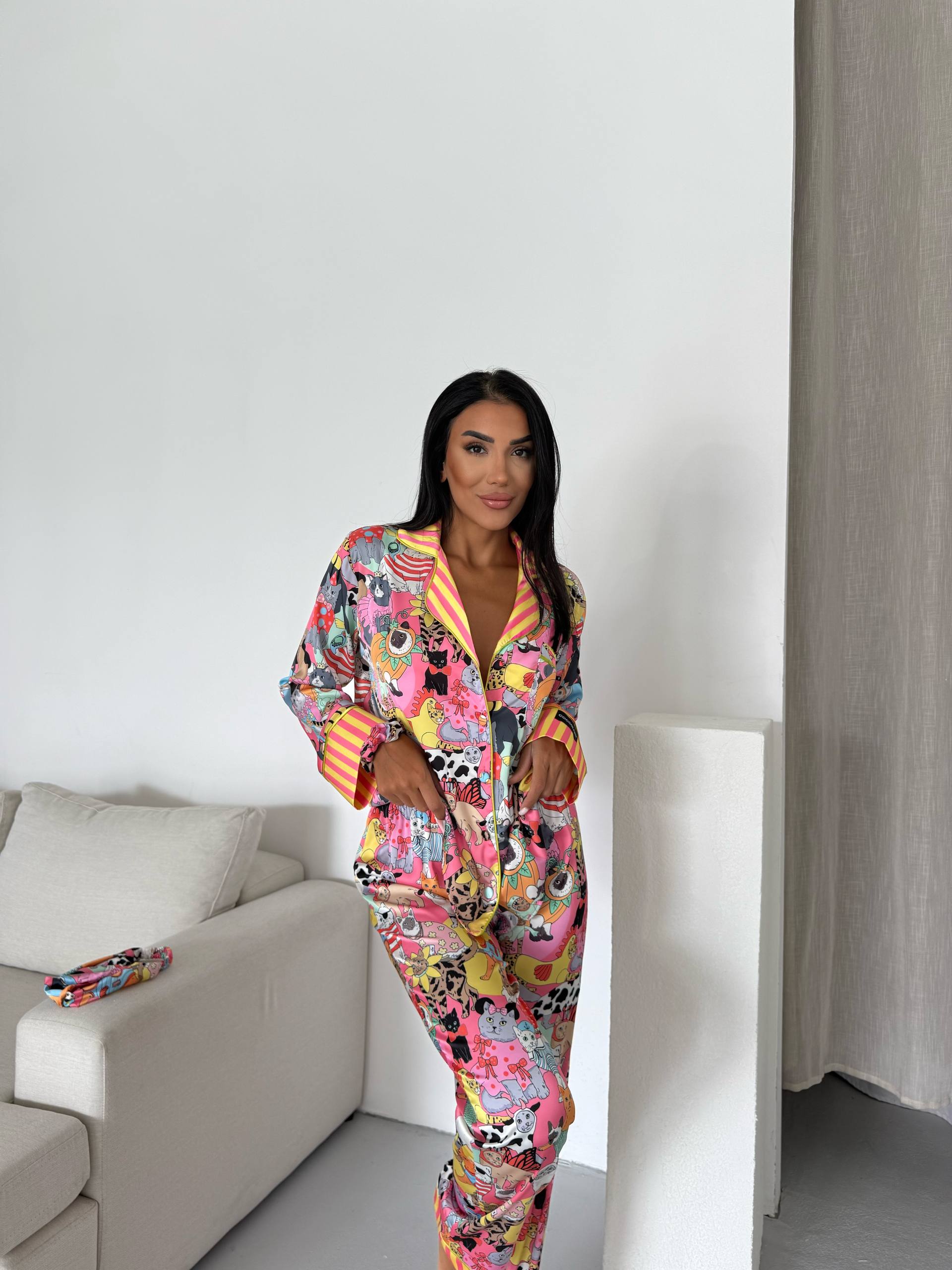 Ženska pidžama od armani satena-dezen "kittens" - Slika 3