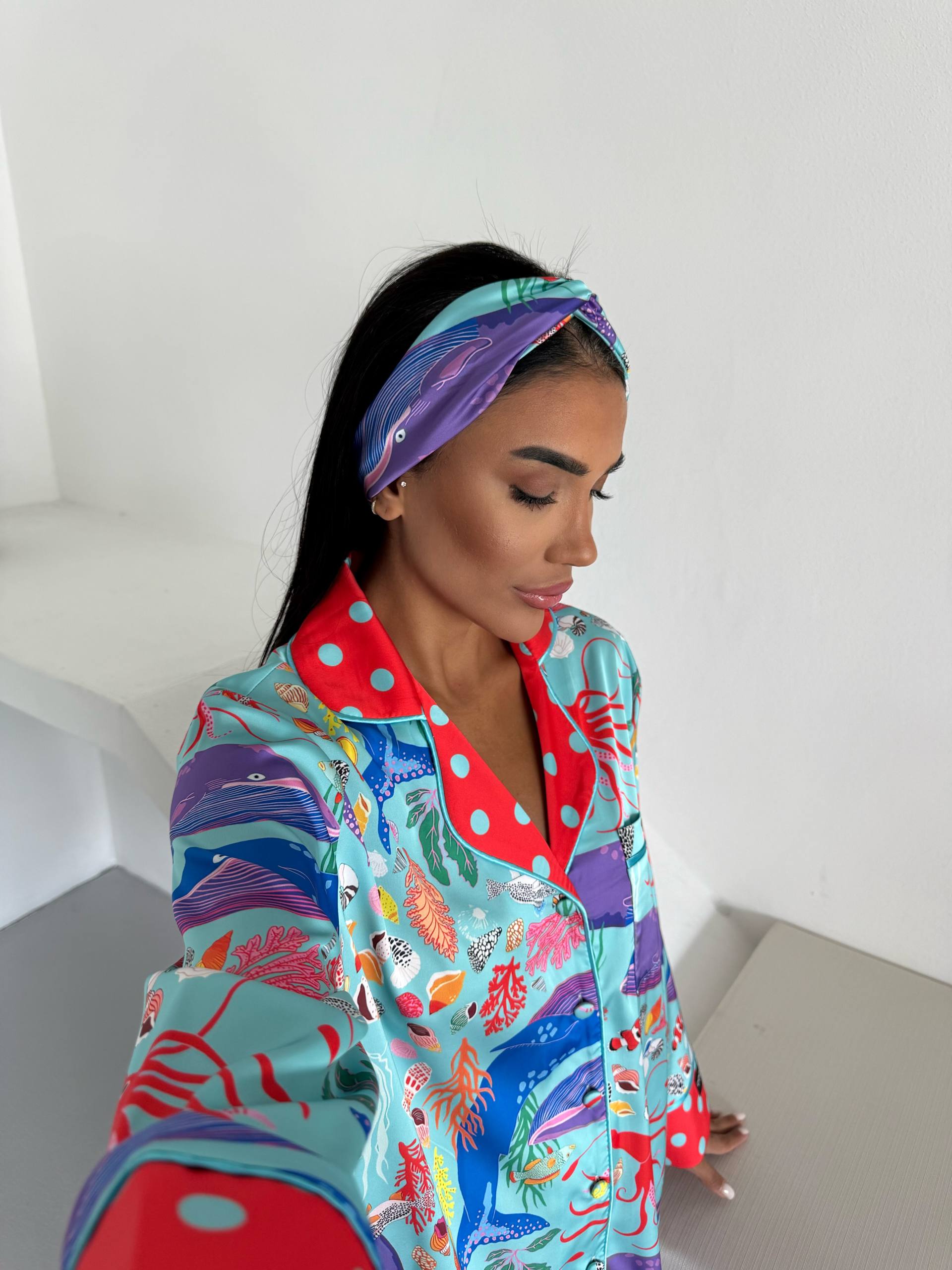 Ženska pidžama od armani satena-dezen "ocean world" - Slika 5