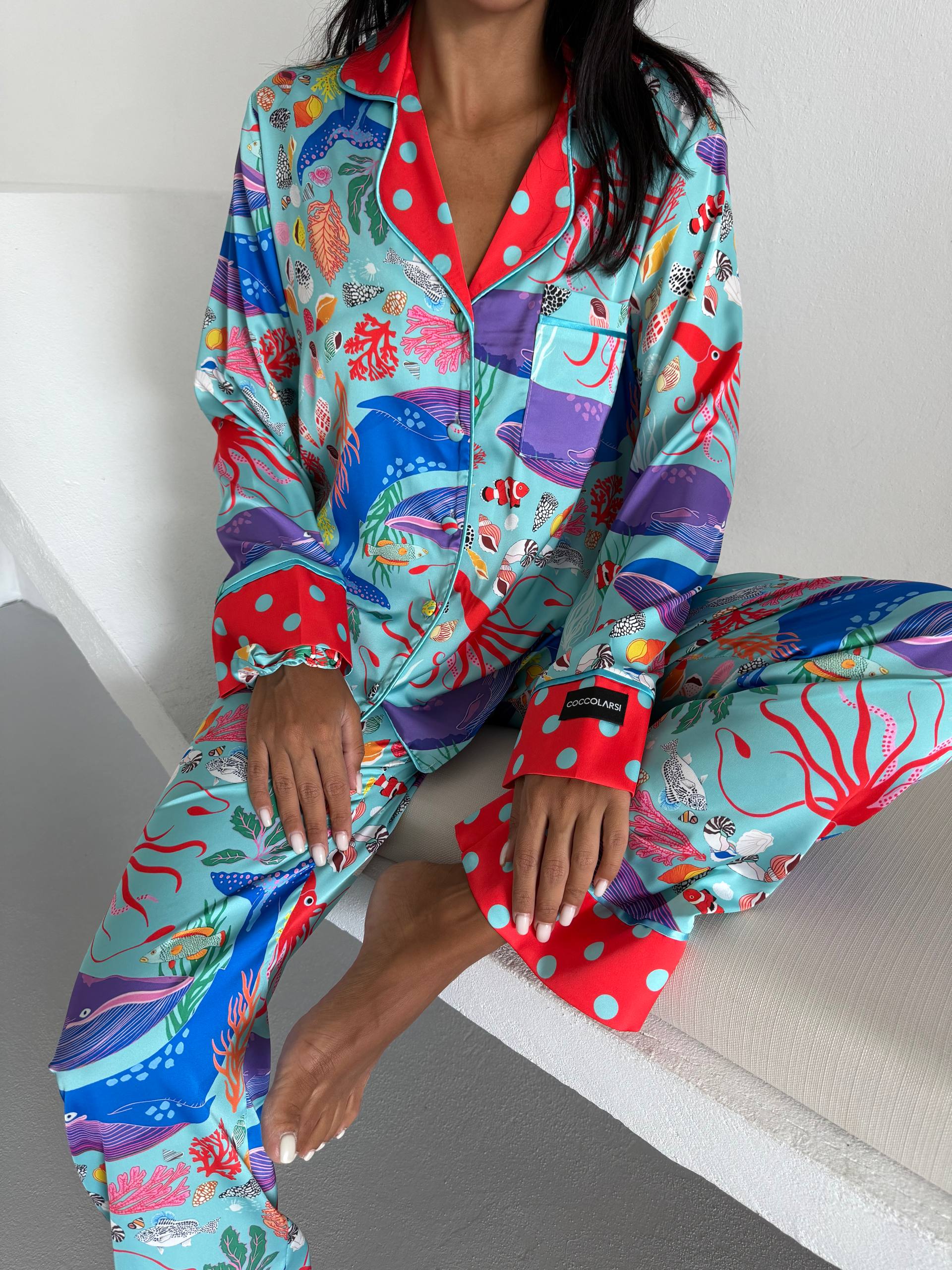 Ženska pidžama od armani satena-dezen "ocean world" - Slika 4