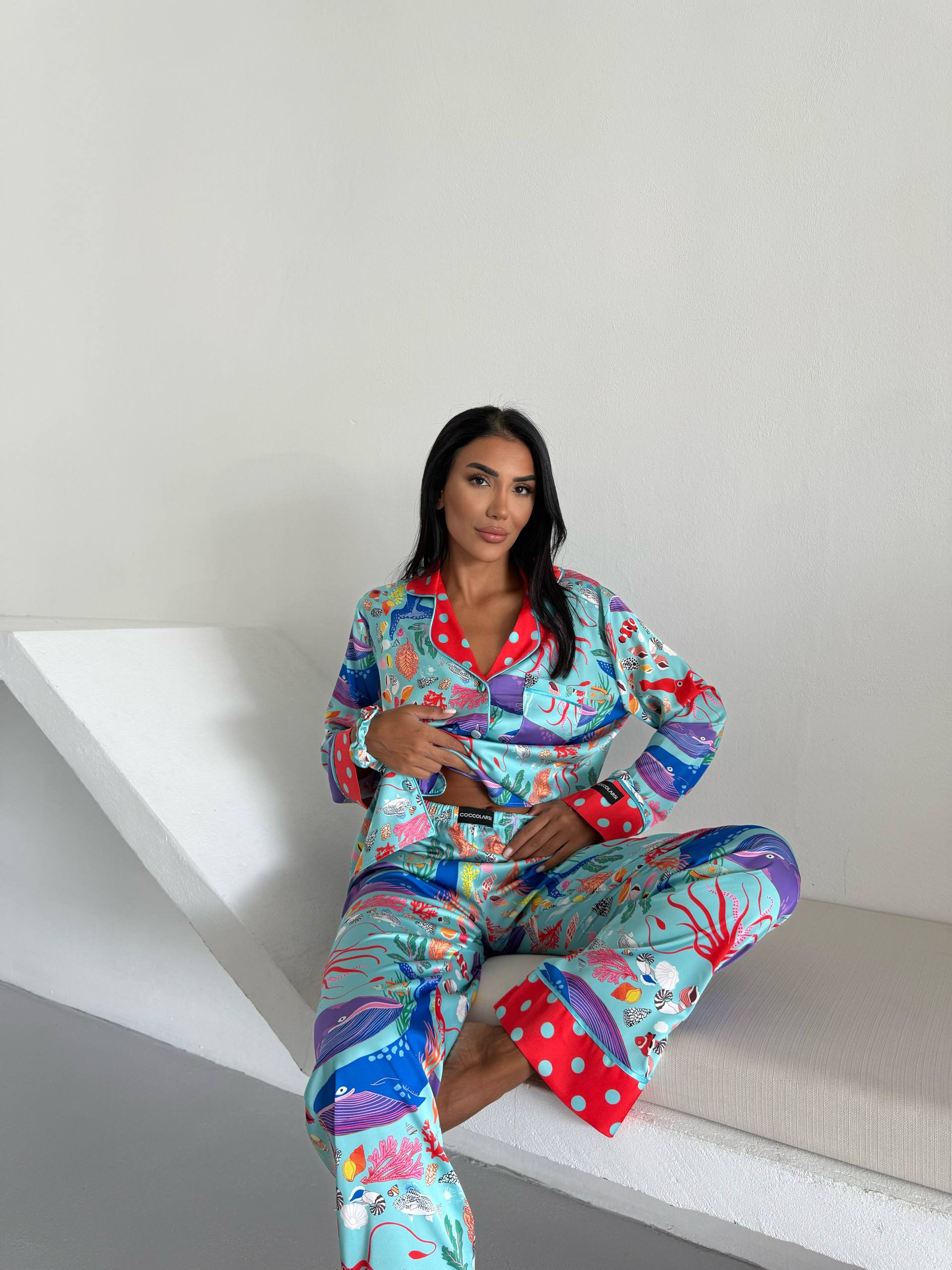 Ženska pidžama od armani satena-dezen "ocean world" - Slika 2