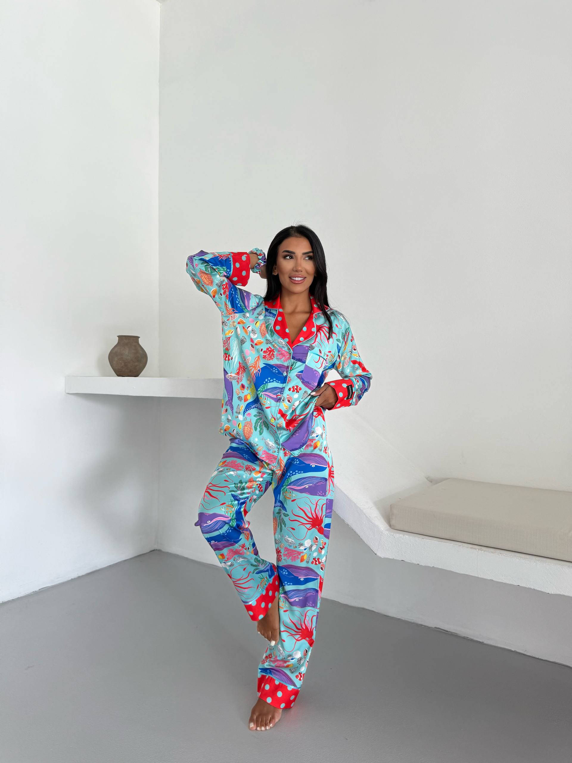 Ženska pidžama od armani satena-dezen "ocean world" - Slika 3