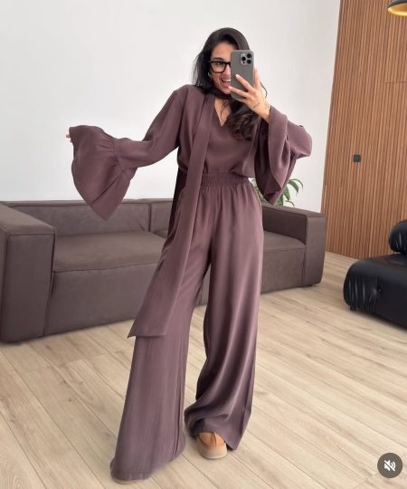 PREMIUM ženski komplet od modala-braon