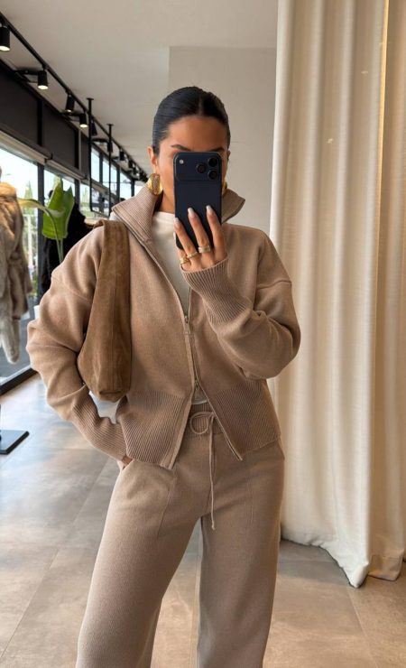 PREMIUM ženski končani pamučni komplet sa duplim rajfešlusom (100% pamuk)-bež