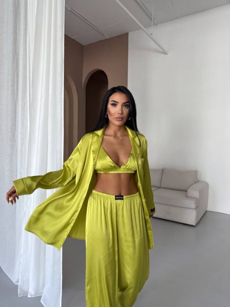 Ženska pidžama od satena 3u1 -kivi zelena