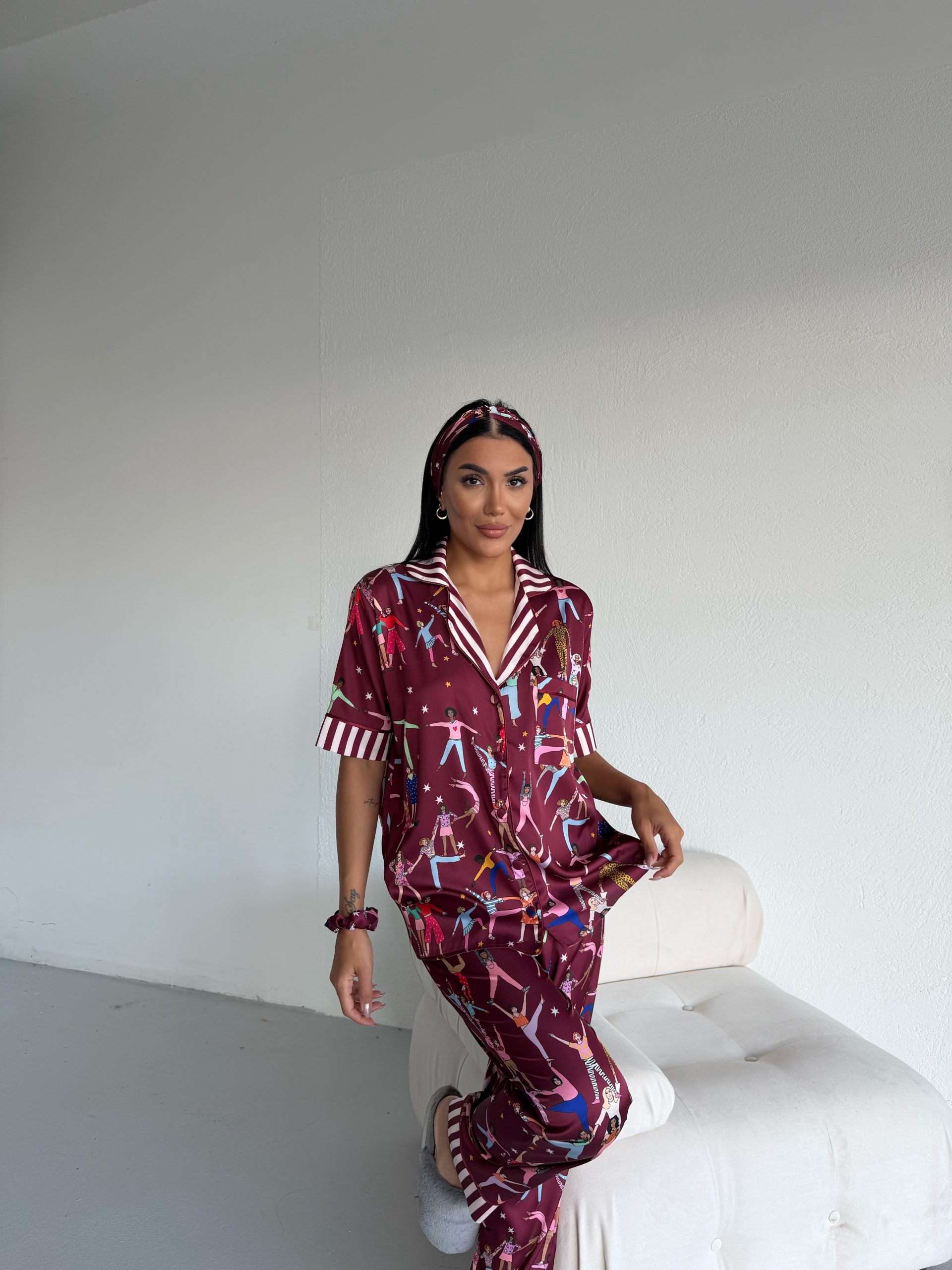 Ženska pidžama od armani satena-dezen "Disco plum" - Slika 6