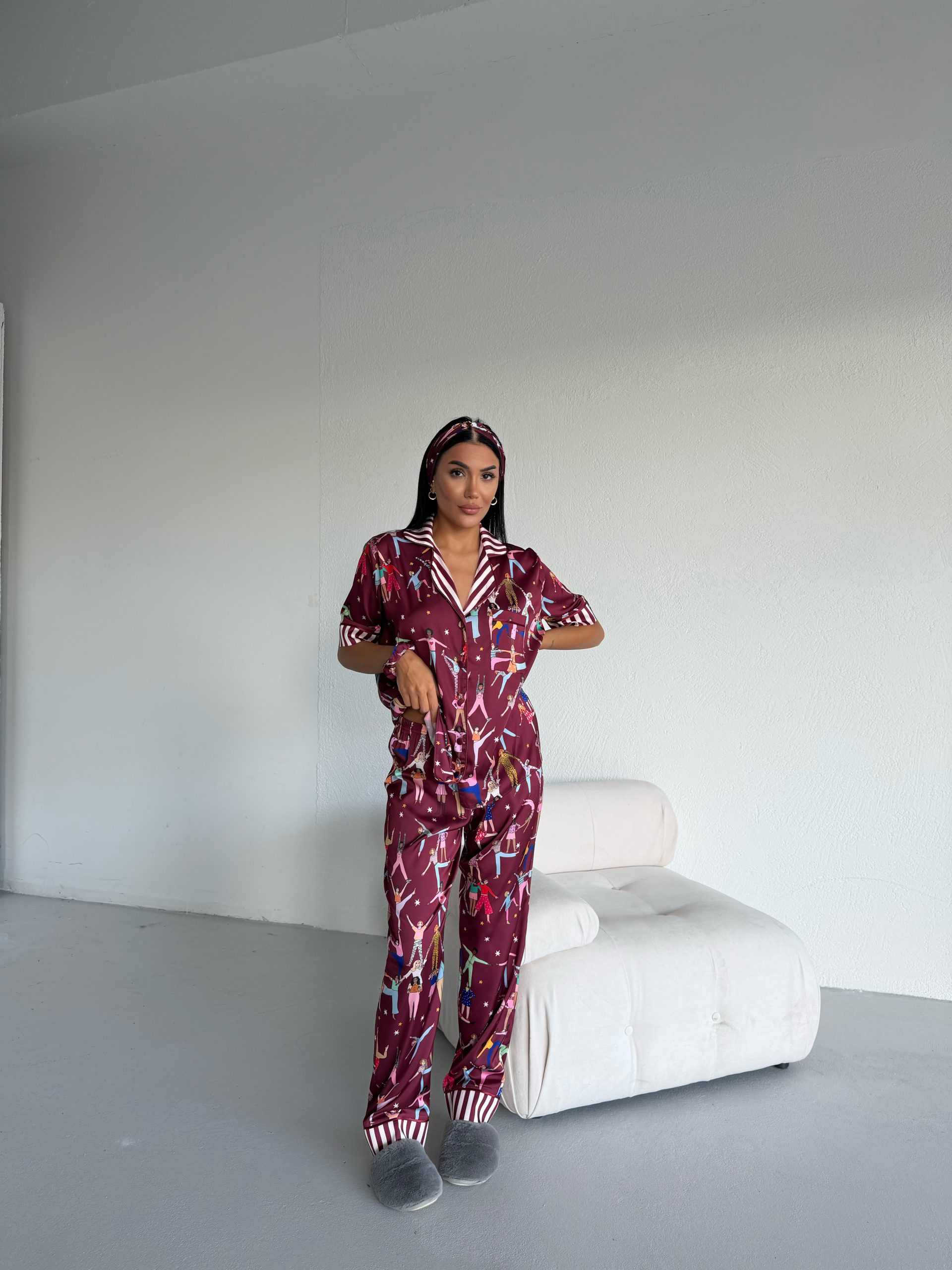 Ženska pidžama od armani satena-dezen "Disco plum" - Slika 4