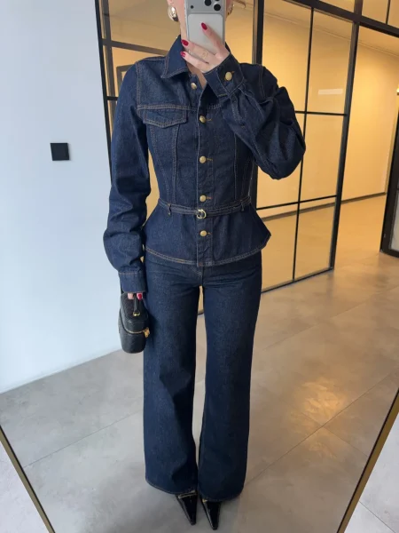 Pamučni teksas komplet sa farmerkama i jaknom sa pojasom