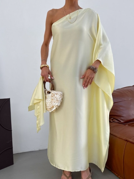 Žuta satenska haljina sa bandanom 140 cm